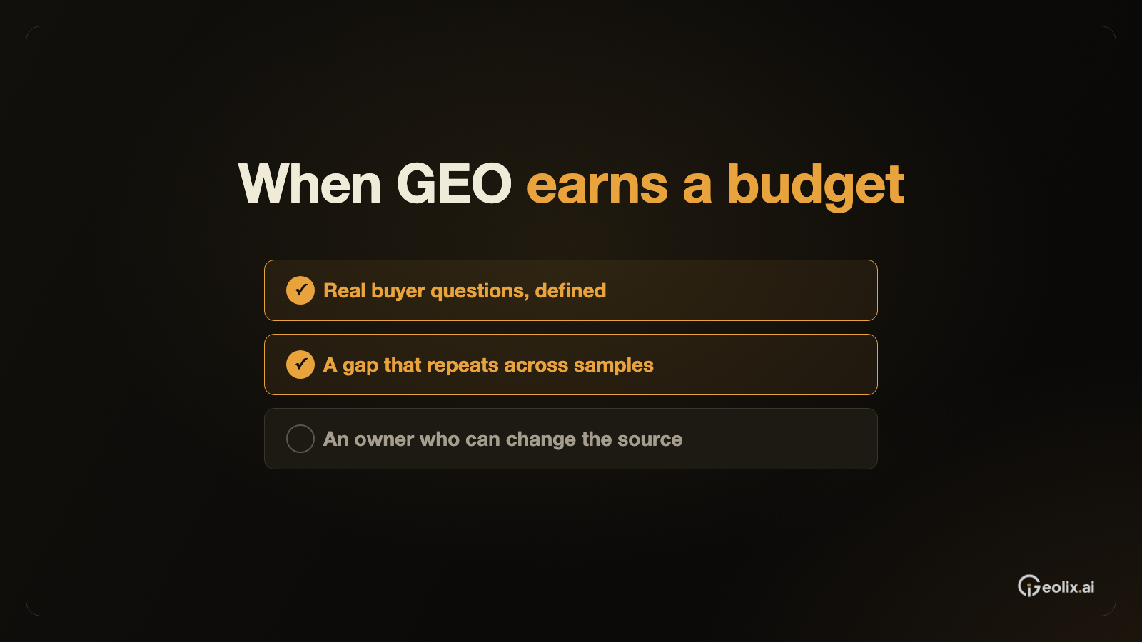 When does an SEO team need a GEO budget?